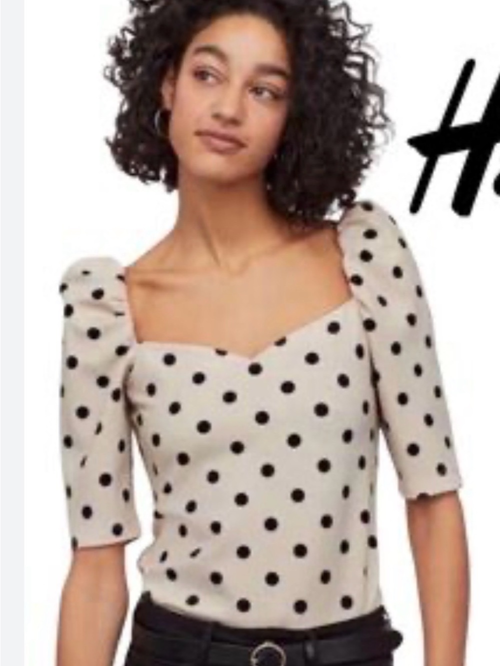 H&M Cream Polka Dot Puff Sleeve Top